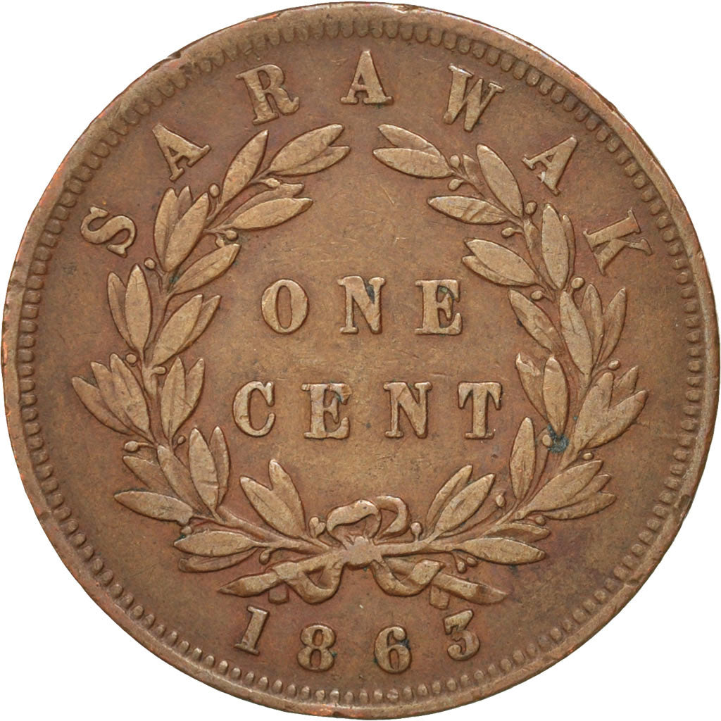SARAWAK, Cent, 1863, KM #3, EF(40-45), Copper, 8.84