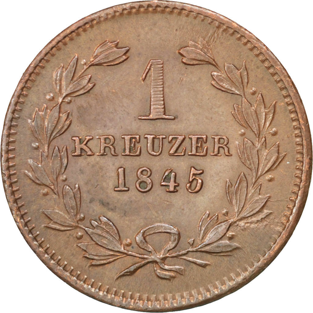 GERMAN STATES, Kreuzer, 1845, KM #218.1, AU(55-58), Copper, 4.07