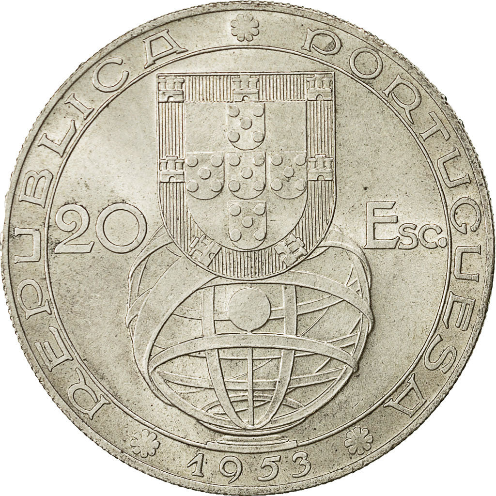 Portugal, 20 Escudos, 1953, VZ, Silber, KM:585