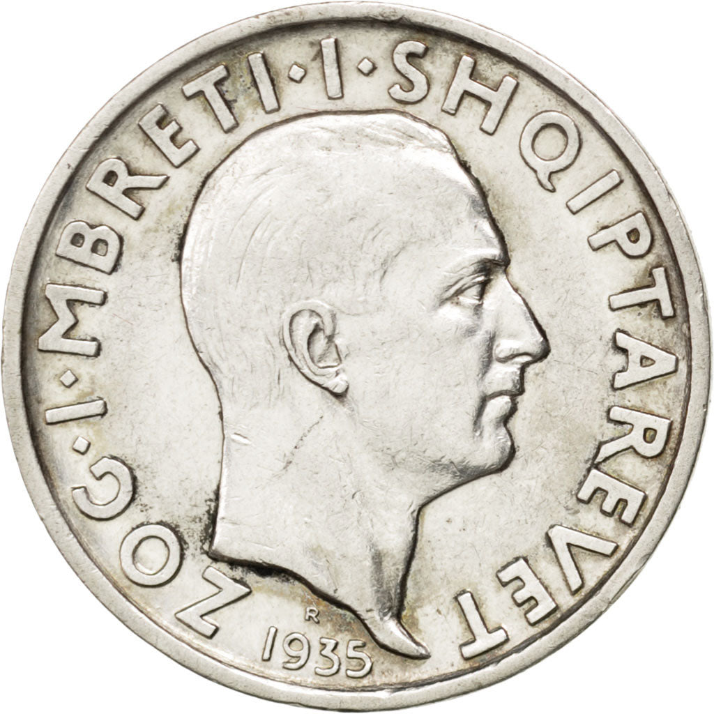 ALBANIA, Frang Ar, 1935, Rome, KM #16, AU(50-53), Silver, 23, 4.97