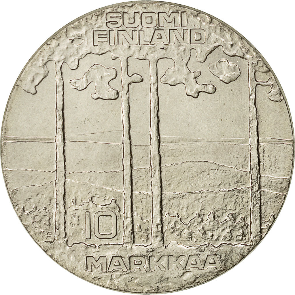moneda, 10 Markkaa, 1975, Finlandia, EBC, Plata, KM:54
