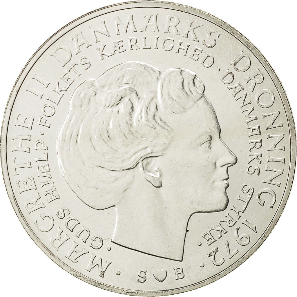 Danimarca, Margrethe II, 10 Kroner, 1972, Copenhagen, SPL, Argento, KM:858