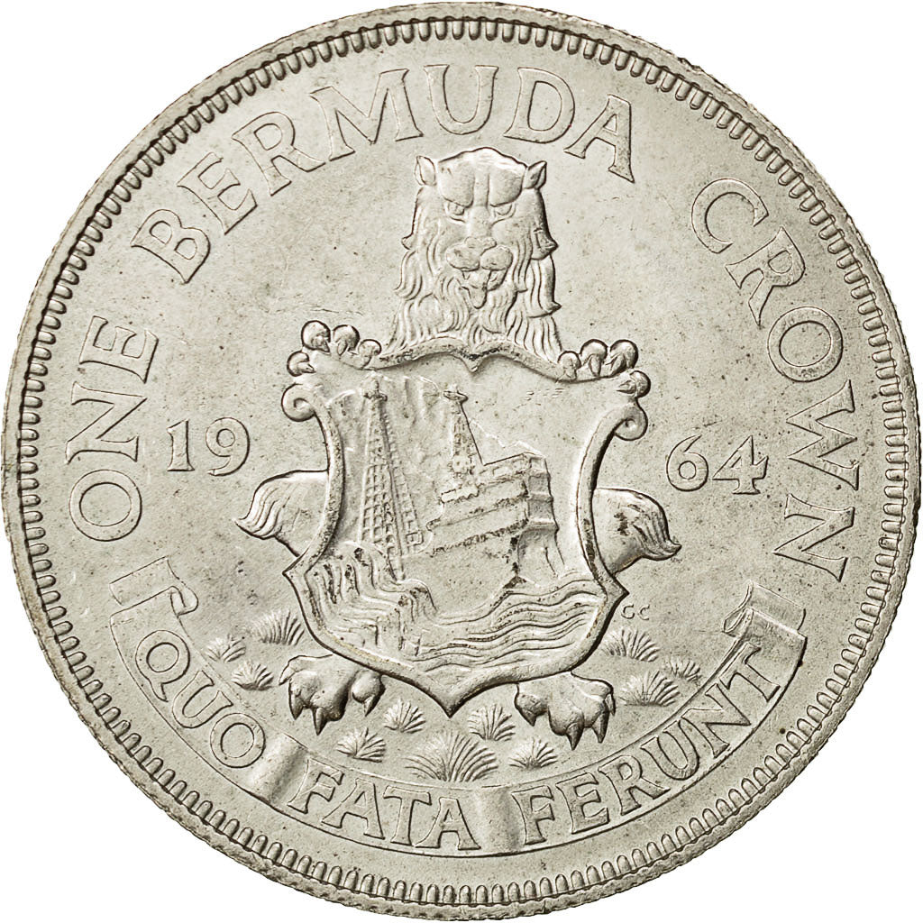 moneda, Crown, 1964, Bermudas, Elizabeth II, EBC, Plata, KM:14