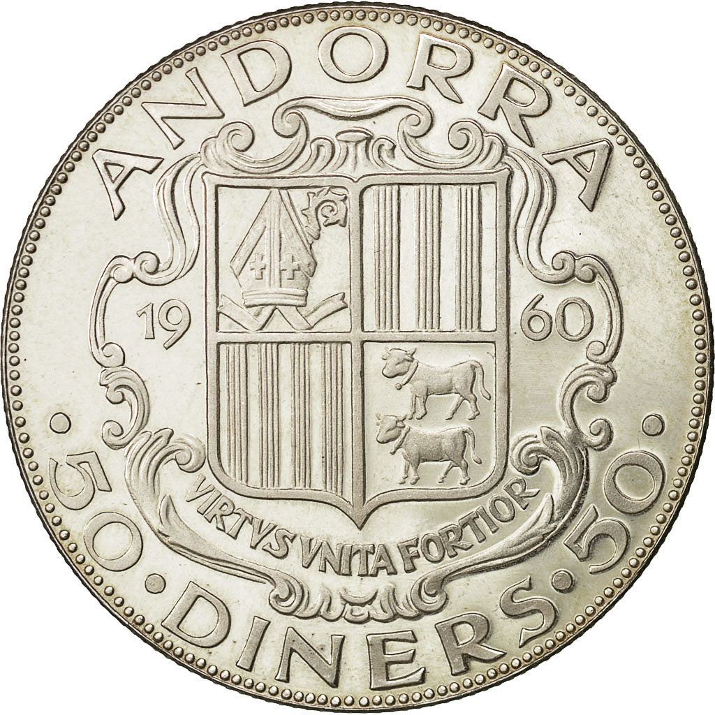 coin, Andorra, 50 Diners, 1960, MS(63), Silver, KM:5