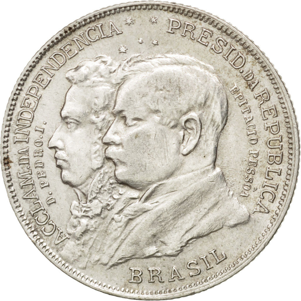 BRAZIL, 2000 Reis, 1922, KM #523, AU(55-58), Silver, 26, 8.00