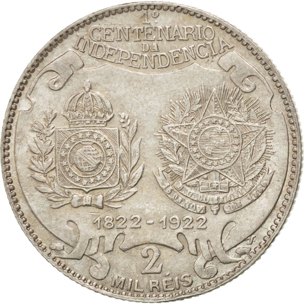 BRAZIL, 2000 Reis, 1922, KM #523, AU(55-58), Silver, 26, 8.00