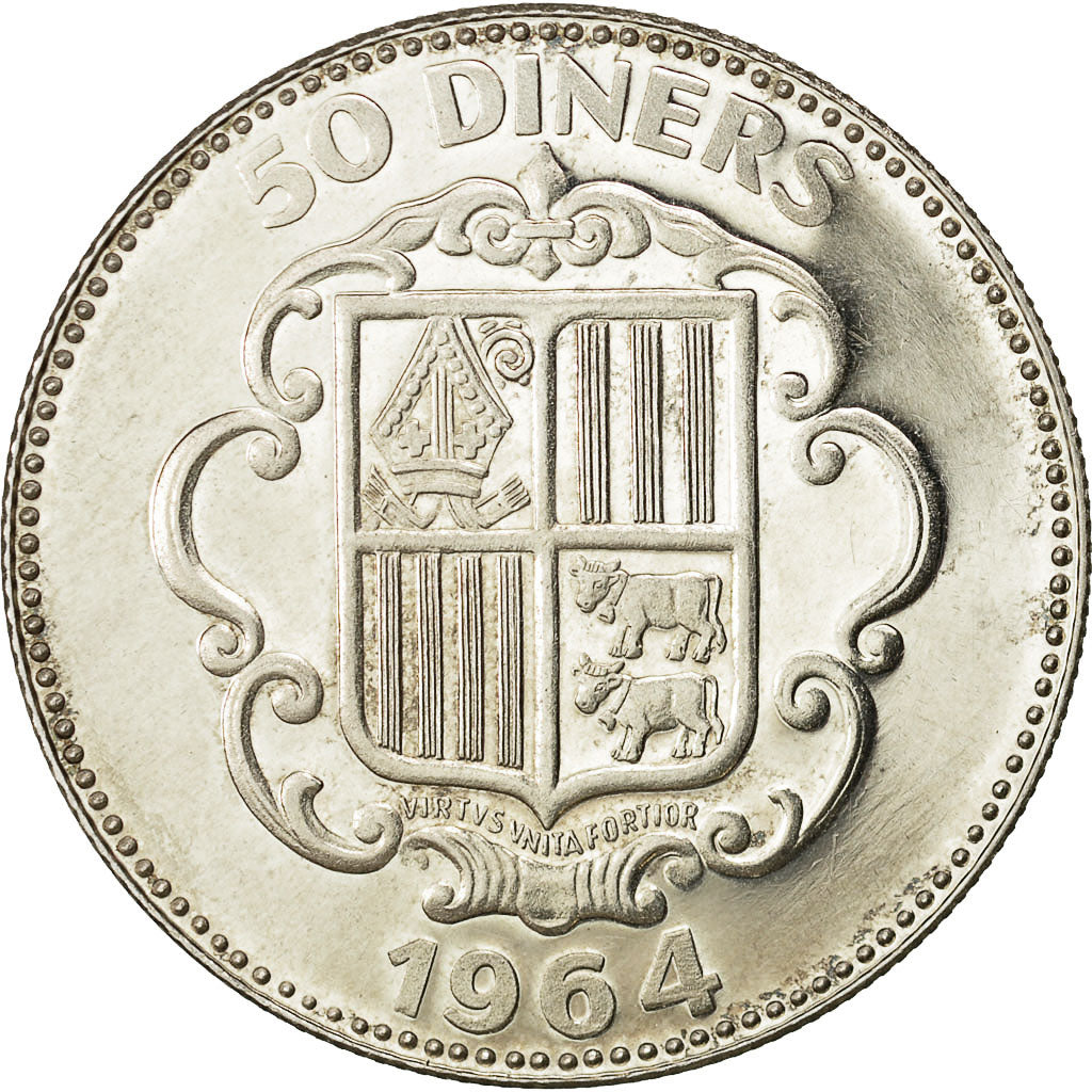 Andorra, 50 Diners, 1964, SPL, Argent, KM:10
