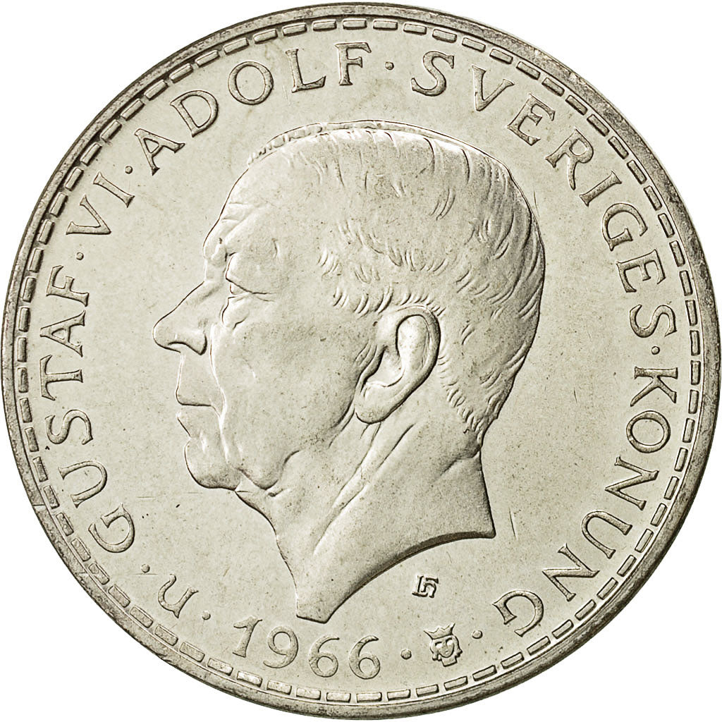 moneda, 5 Kronor, 1966, Suecia, Gustaf VI, SC, Plata, KM:839