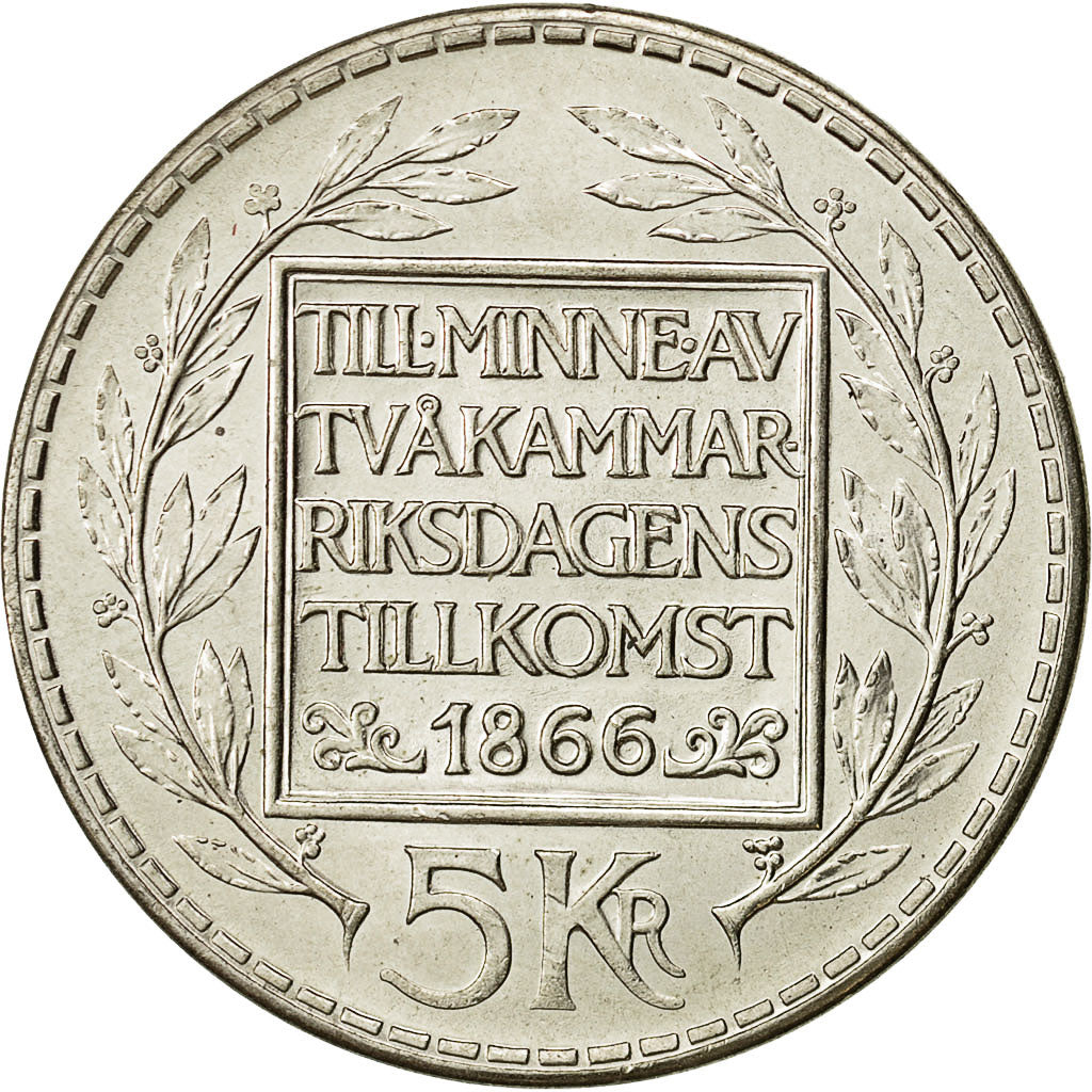 moneda, 5 Kronor, 1966, Suecia, Gustaf VI, SC, Plata, KM:839