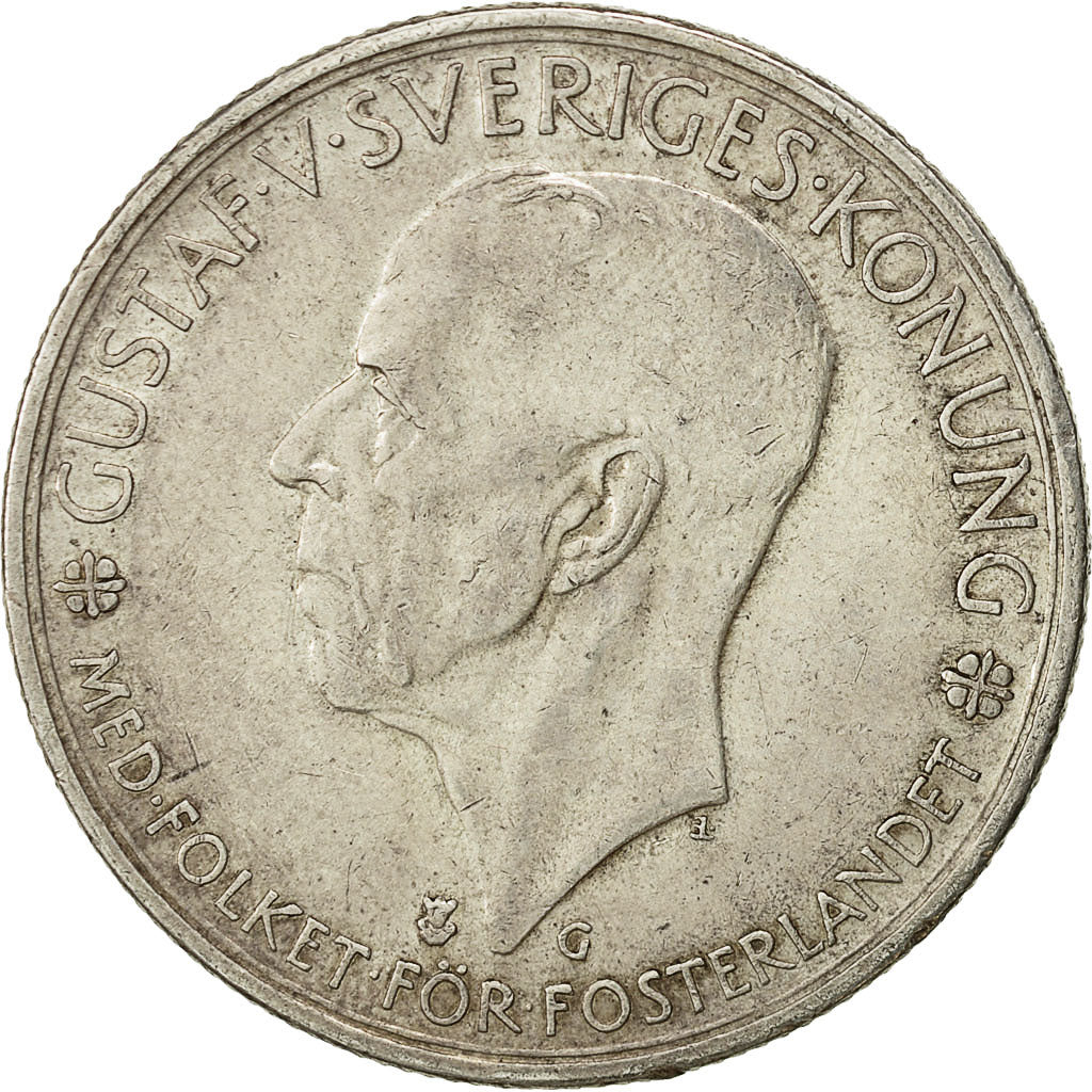 moneta, Svezia, Gustaf V, 5 Kronor, 1935, BB, Argento, KM:806