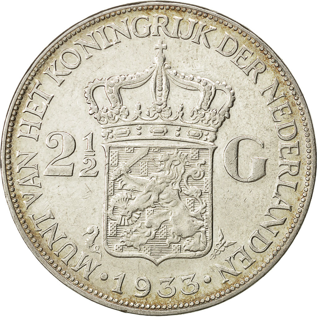 moneta, Paesi Bassi, Wilhelmina I, 2-1/2 Gulden, 1933, BB, Argento, KM:165