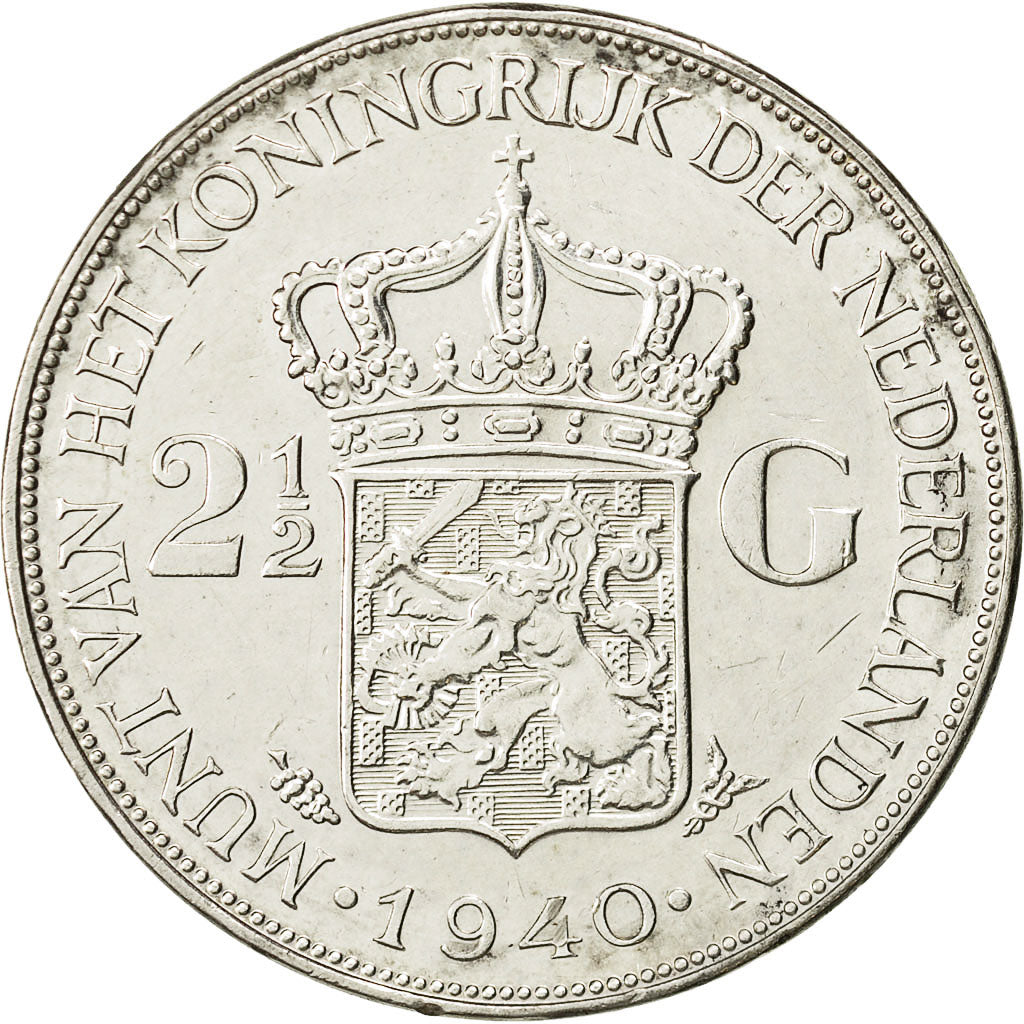 coin, Netherlands, Wilhelmina I, 2-1/2 Gulden, 1940, AU(50-53), Silver, KM:165