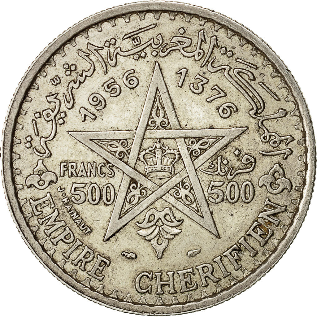 münze, Marokko, Mohammed V, 500 Francs, 1956, Paris, SS, Silber, KM:54