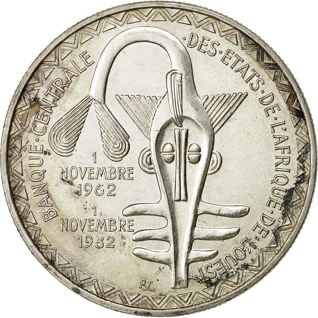 coin, West African States, 5000 Francs, 1982, Paris, EF(40-45), Silver, KM:11