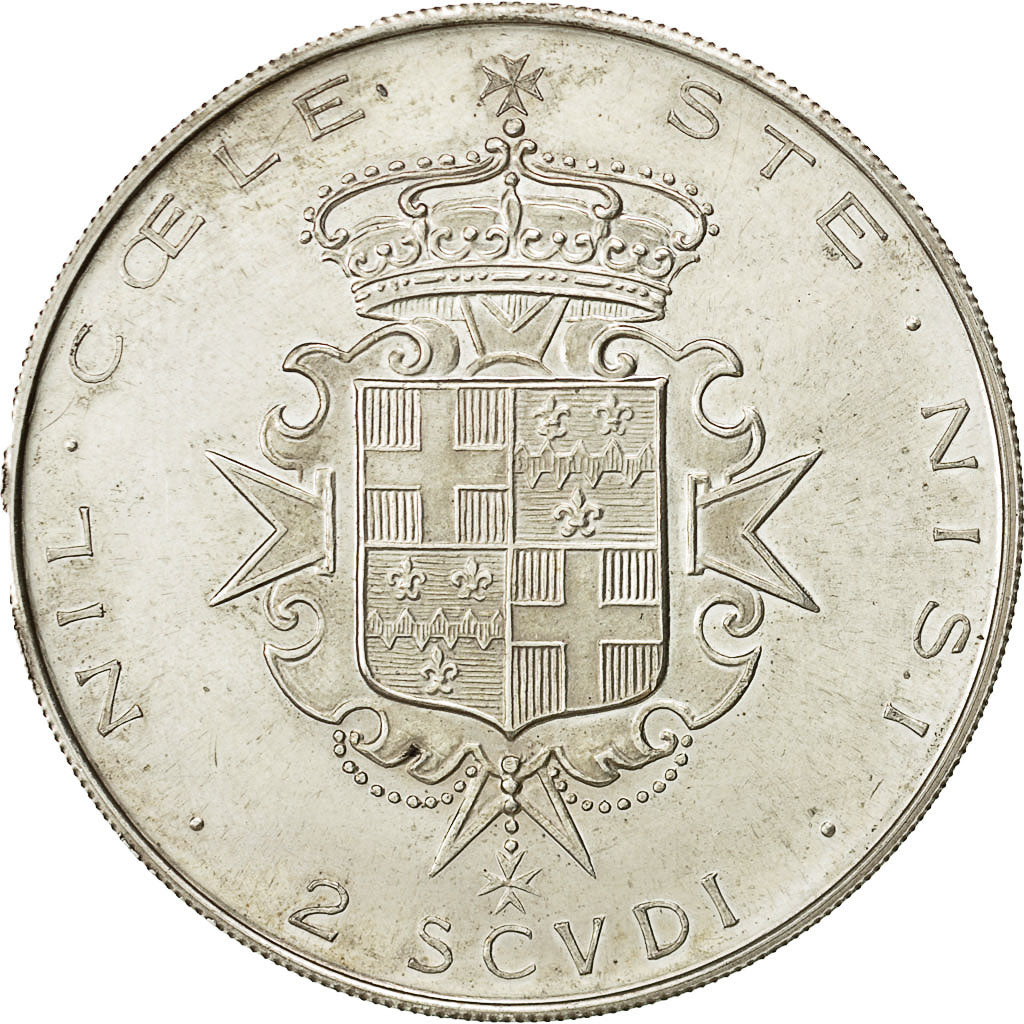 moneda, 2 Scudi, 1964, MALTA, ORDEN DE, Angelo de Mojana di Cologna, MBC, Plata