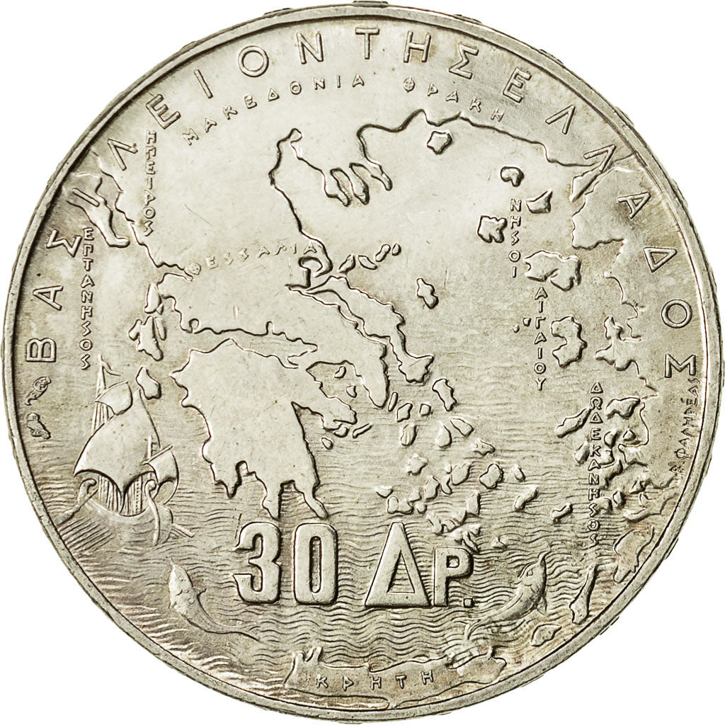 münze, Griechenland, Paul I, 30 Drachmai, 1963, VZ+, Silber, KM:86