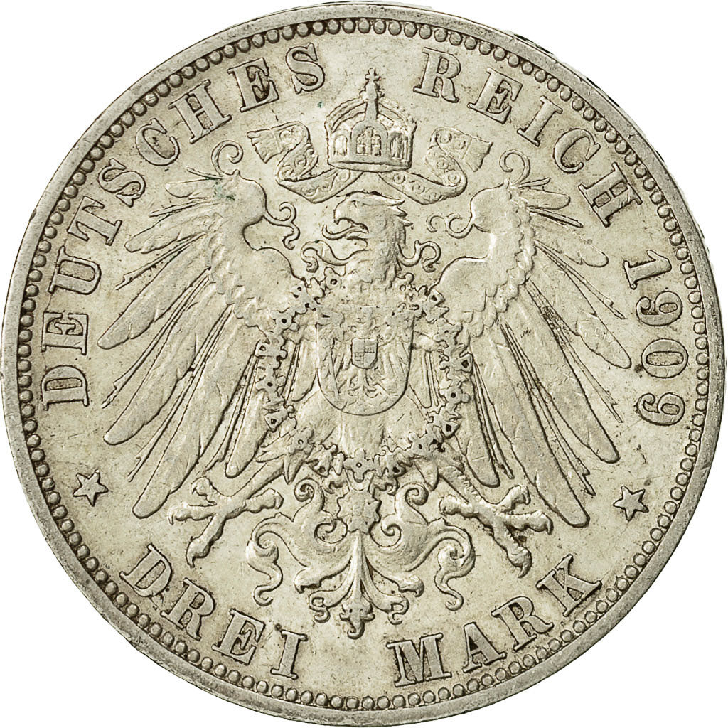 moneta, Stati tedeschi, BADEN, Friedrich II, 3 Mark, 1909, Stuttgart, BB