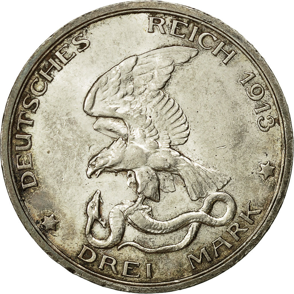 moneta, Stati tedeschi, PRUSSIA, Wilhelm II, 3 Mark, 1913, Berlin, MB+, Argento