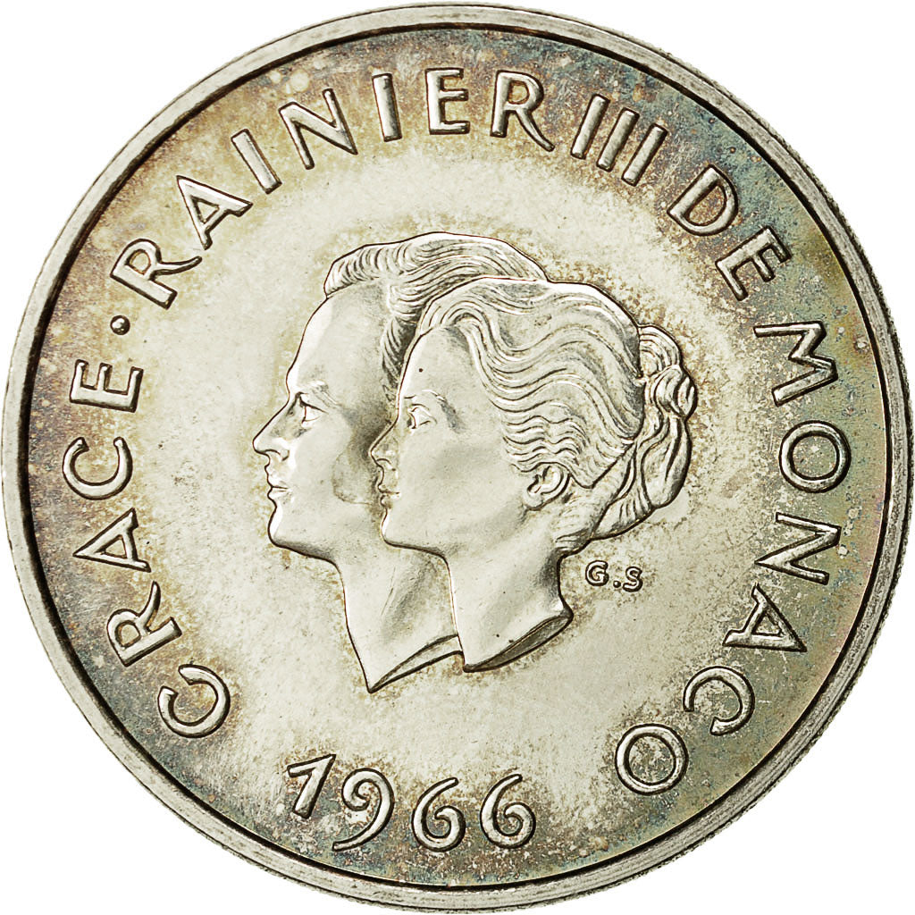 münze, Monaco, 10 Francs, 1966, SS+, Silber, KM:M1, Gadoury:154