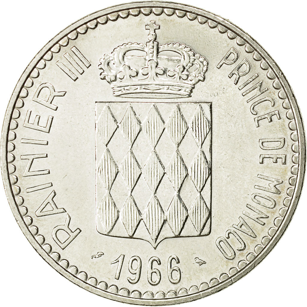 moneta, Monaco, Rainier III, 10 Francs, 1966, SPL-, Argento, KM:146, Gadoury:155