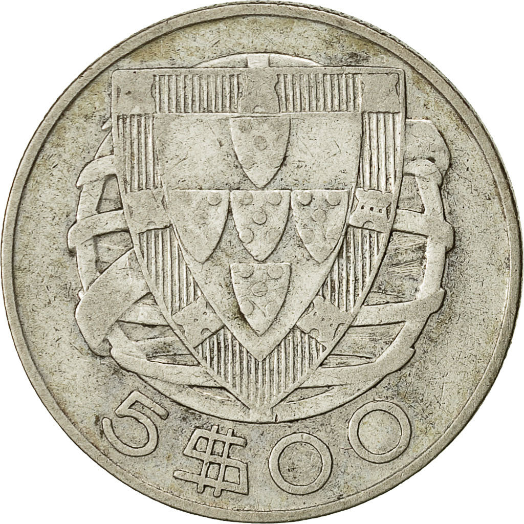 münze, Portugal, 5 Escudos, 1947, S, Silber, KM:581