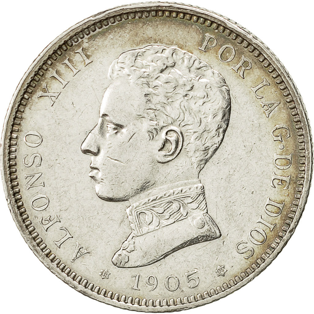 coin, Spain, Alfonso XIII, 2 Pesetas, 1905, Madrid, EF(40-45), Silver, KM:725
