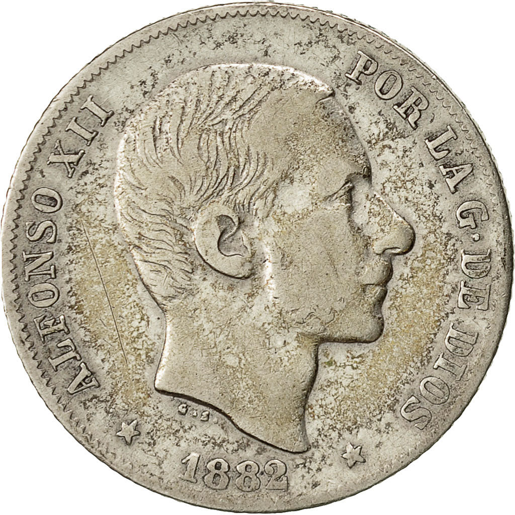 monnaie, Philippines, 20 Centimos, 1882, TB, Argent, KM:149