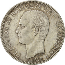moneta, Grecia, George I, 5 Drachmai, 1875, Paris, BB, Argento, KM:46