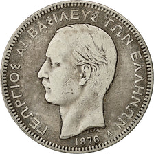 münze, Griechenland, George I, 5 Drachmai, 1876, Paris, S, Silber, KM:46