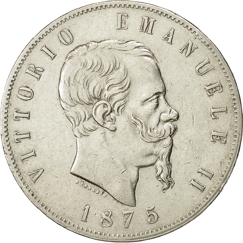 moneta, Italia, Vittorio Emanuele II, 5 Lire, 1875, Milan, BB, Argento, KM:8.3
