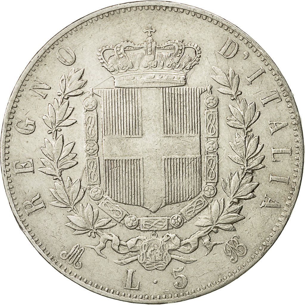 moneta, Italia, Vittorio Emanuele II, 5 Lire, 1875, Milan, BB, Argento, KM:8.3