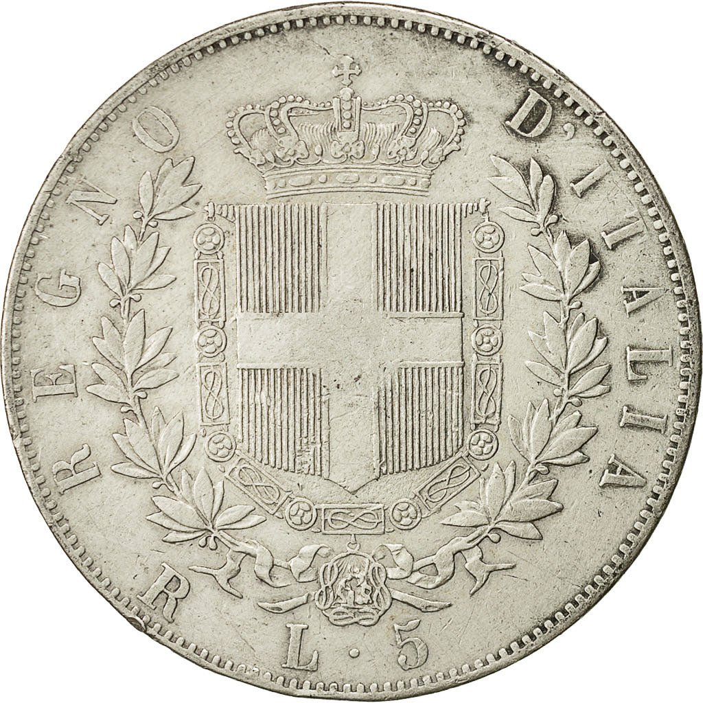 moneda, Italia, Vittorio Emanuele II, 5 Lire, 1877, Rome, MBC, Plata, KM:8.4