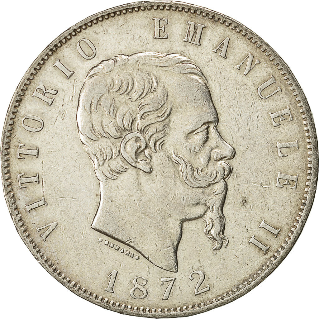 coin, Italy, Vittorio Emanuele II, 5 Lire, 1872, Milan, EF(40-45), Silver