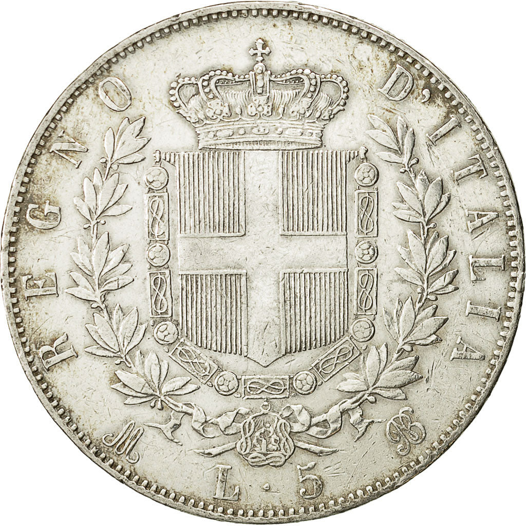 coin, Italy, Vittorio Emanuele II, 5 Lire, 1872, Milan, EF(40-45), Silver