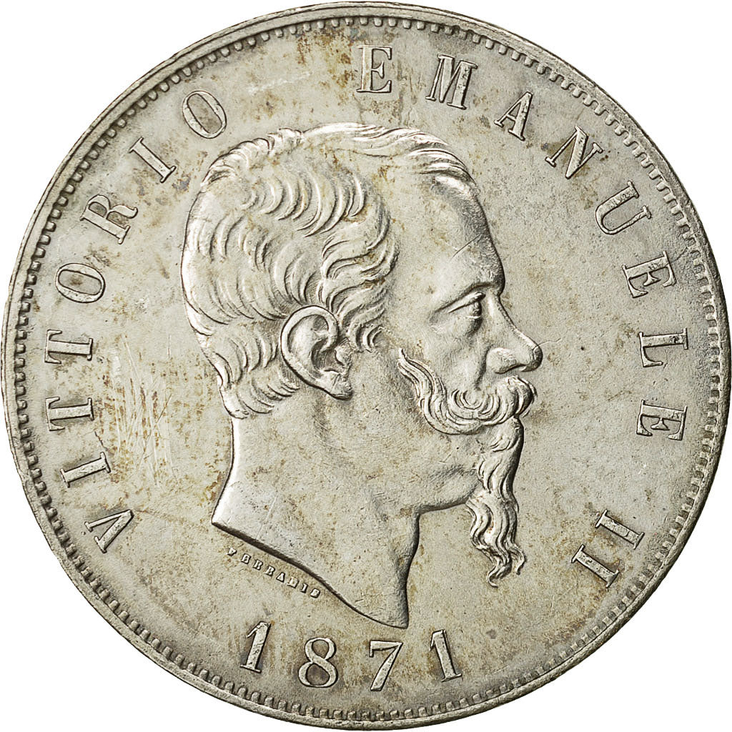 moneta, Italia, Vittorio Emanuele II, 5 Lire, 1871, Milan, BB, Argento, KM:8.3