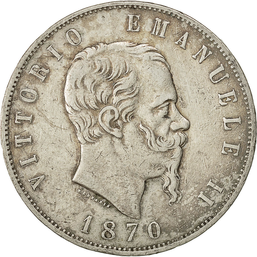 moneta, Italia, Vittorio Emanuele II, 5 Lire, 1870, Milan, BB, Argento, KM:8.3