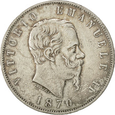 moneta, Italia, Vittorio Emanuele II, 5 Lire, 1870, Milan, BB, Argento, KM:8.3