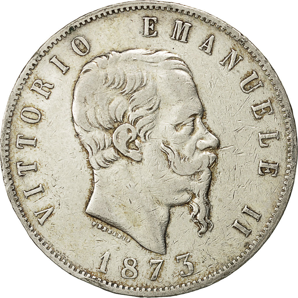 coin, Italy, Vittorio Emanuele II, 5 Lire, 1873, Milan, EF(40-45), Silver