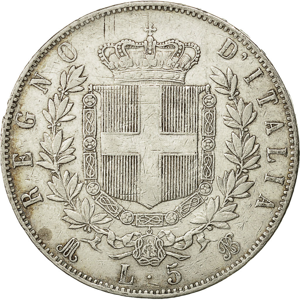 coin, Italy, Vittorio Emanuele II, 5 Lire, 1873, Milan, EF(40-45), Silver