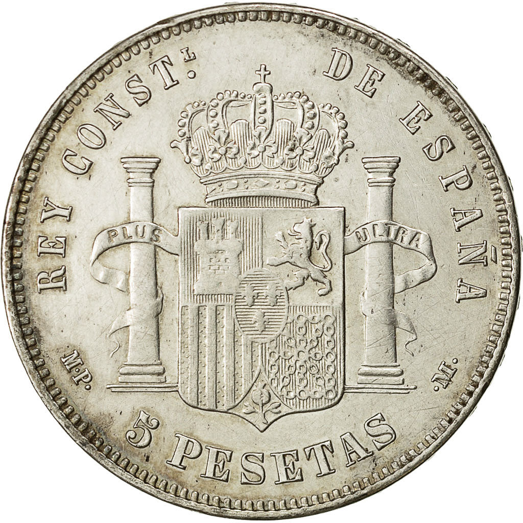 moneta, Spagna, Alfonso XIII, 5 Pesetas, 1888, Madrid, BB, Argento, KM:689