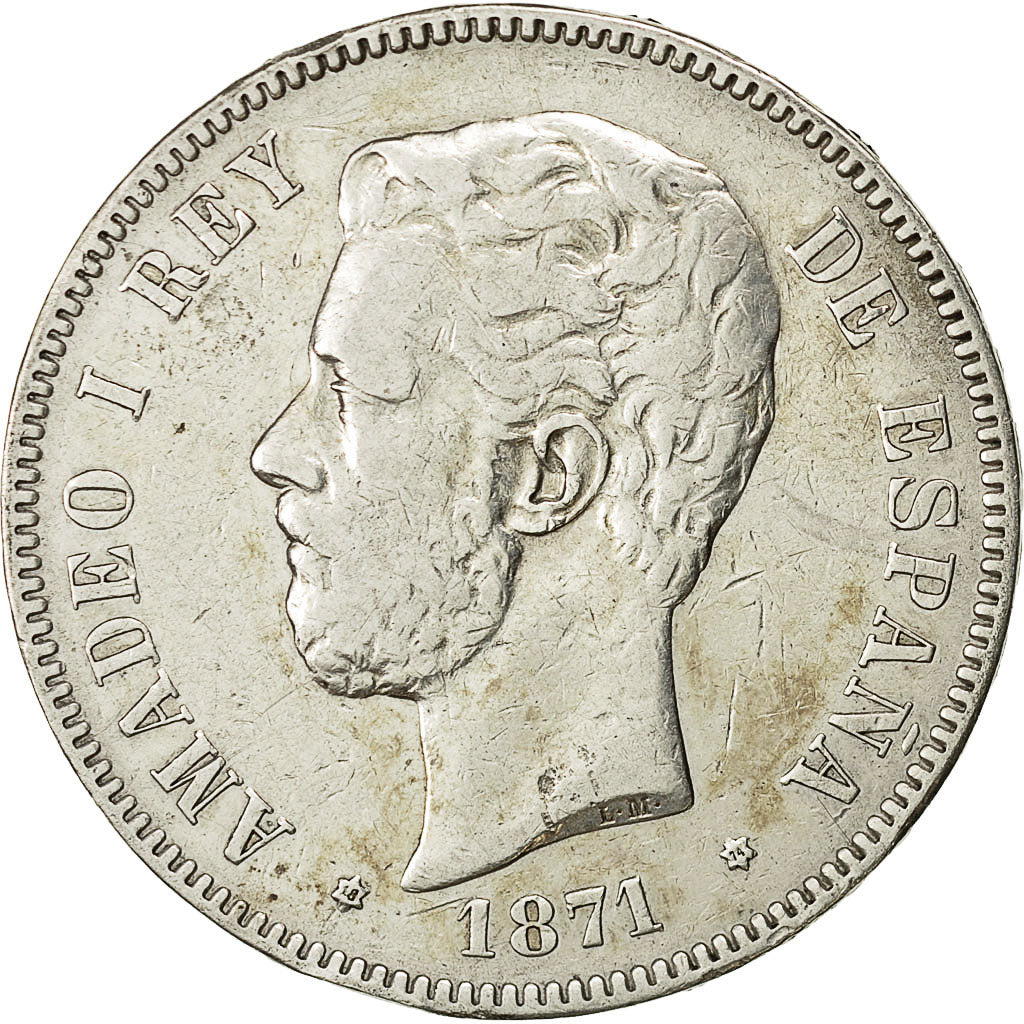 moneta, Spagna, Amadeao I, 5 Pesetas, 1874, Madrid, BB, Argento, KM:666