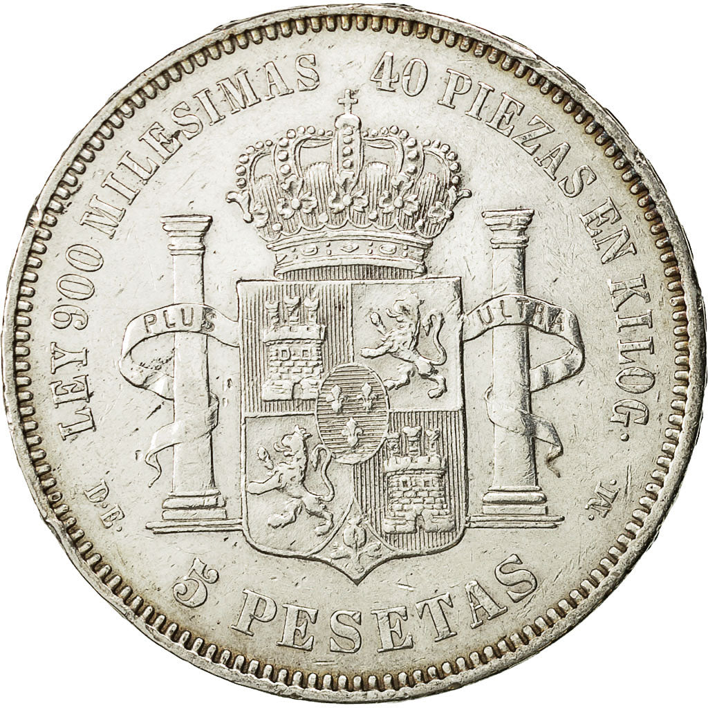 moneta, Spagna, Alfonso XII, 5 Pesetas, 1875, Madrid, BB, Argento, KM:671