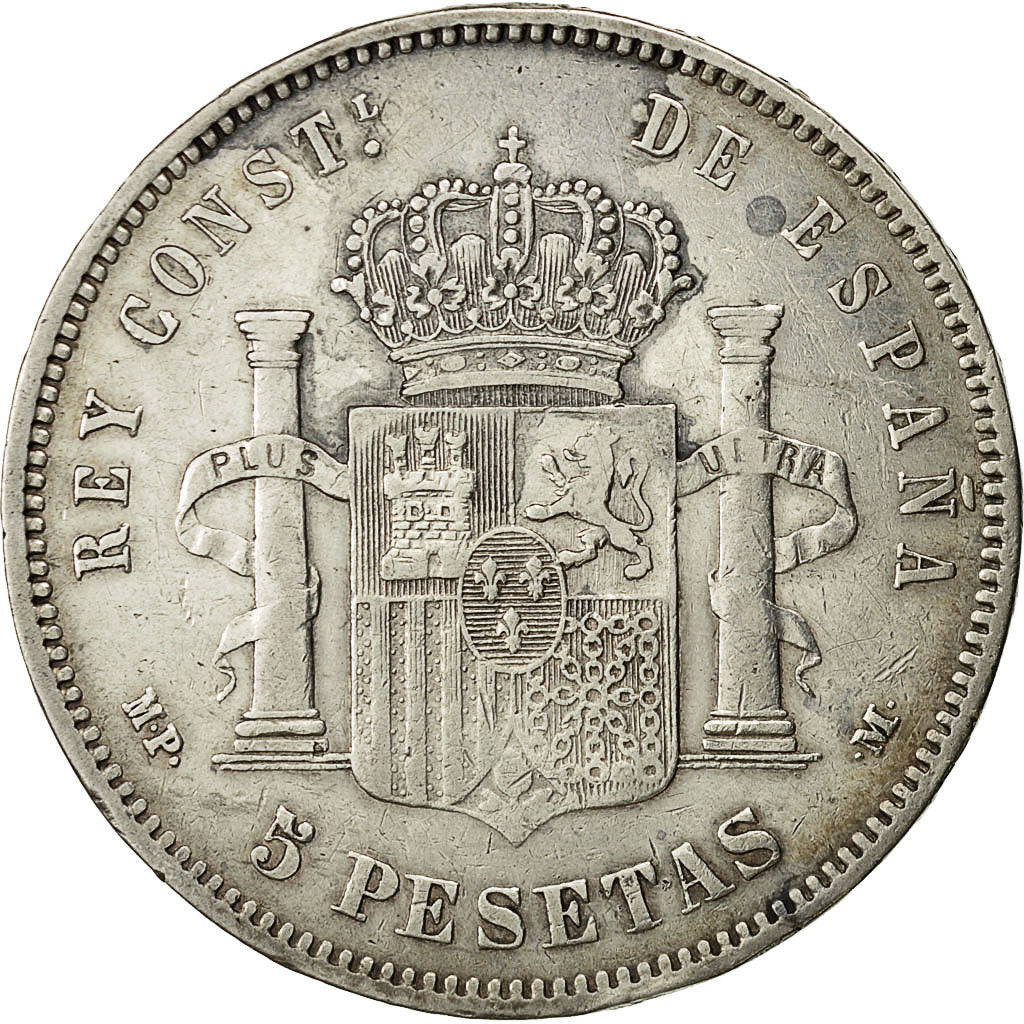 coin, Spain, Alfonso XIII, 5 Pesetas, 1890, Madrid, VF(30-35), Silver, KM:689