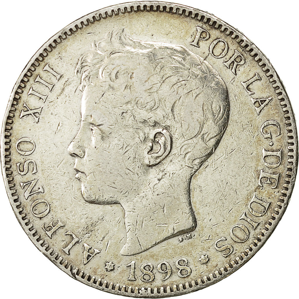 coin, Spain, Alfonso XIII, 5 Pesetas, 1898, Madrid, VF(30-35), Silver, KM:707