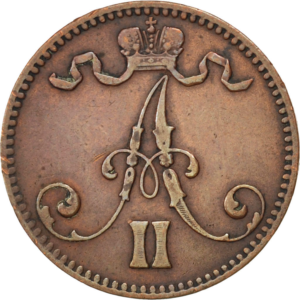 Coin, Finland, Alexander II, 5 Pennia, 1867, EF(40-45), Copper, KM:4.1