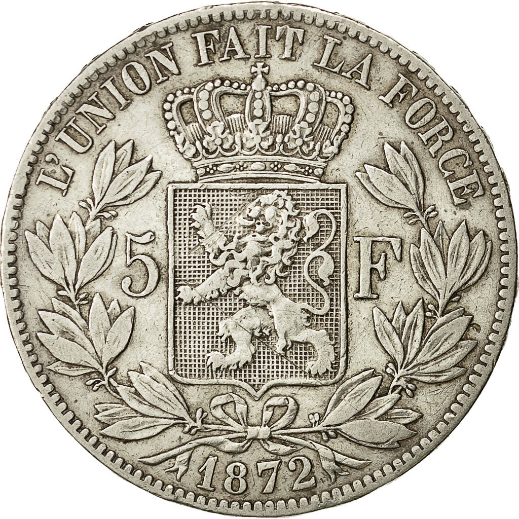 moneta, Belgio, Leopold II, 5 Francs, 5 Frank, 1872, MB+, Argento, KM:24
