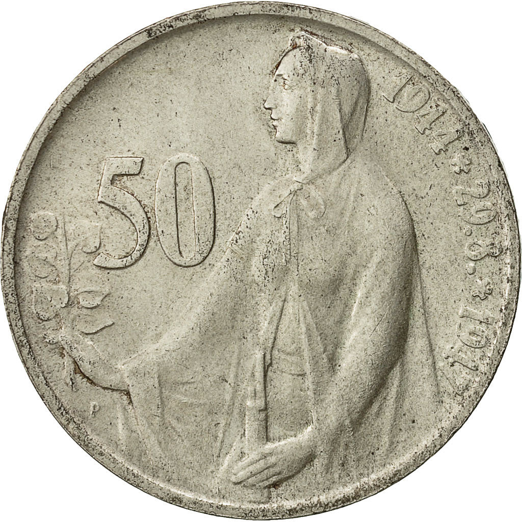 münze, Tschechoslowakei, 50 Korun, 1947, SS, Silber, KM:24