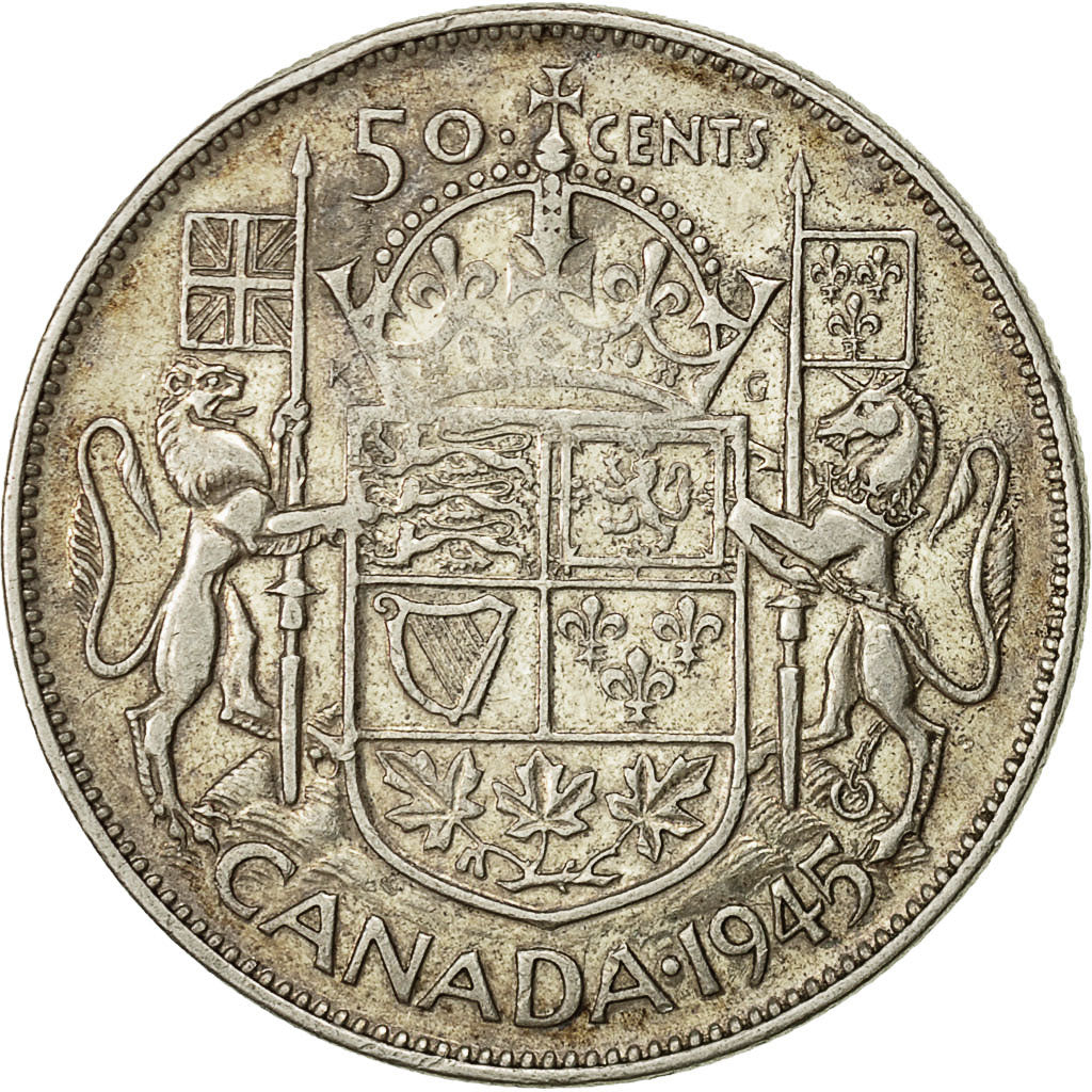 münze, Kanada, George VI, 50 Cents, 1945, Royal Canadian Mint, Ottawa, SS