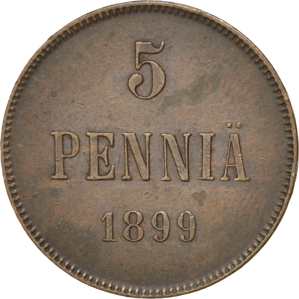 Moneta, Finlandia, Nicholas II, 5 Pennia, 1899, BB+, Rame, KM:15