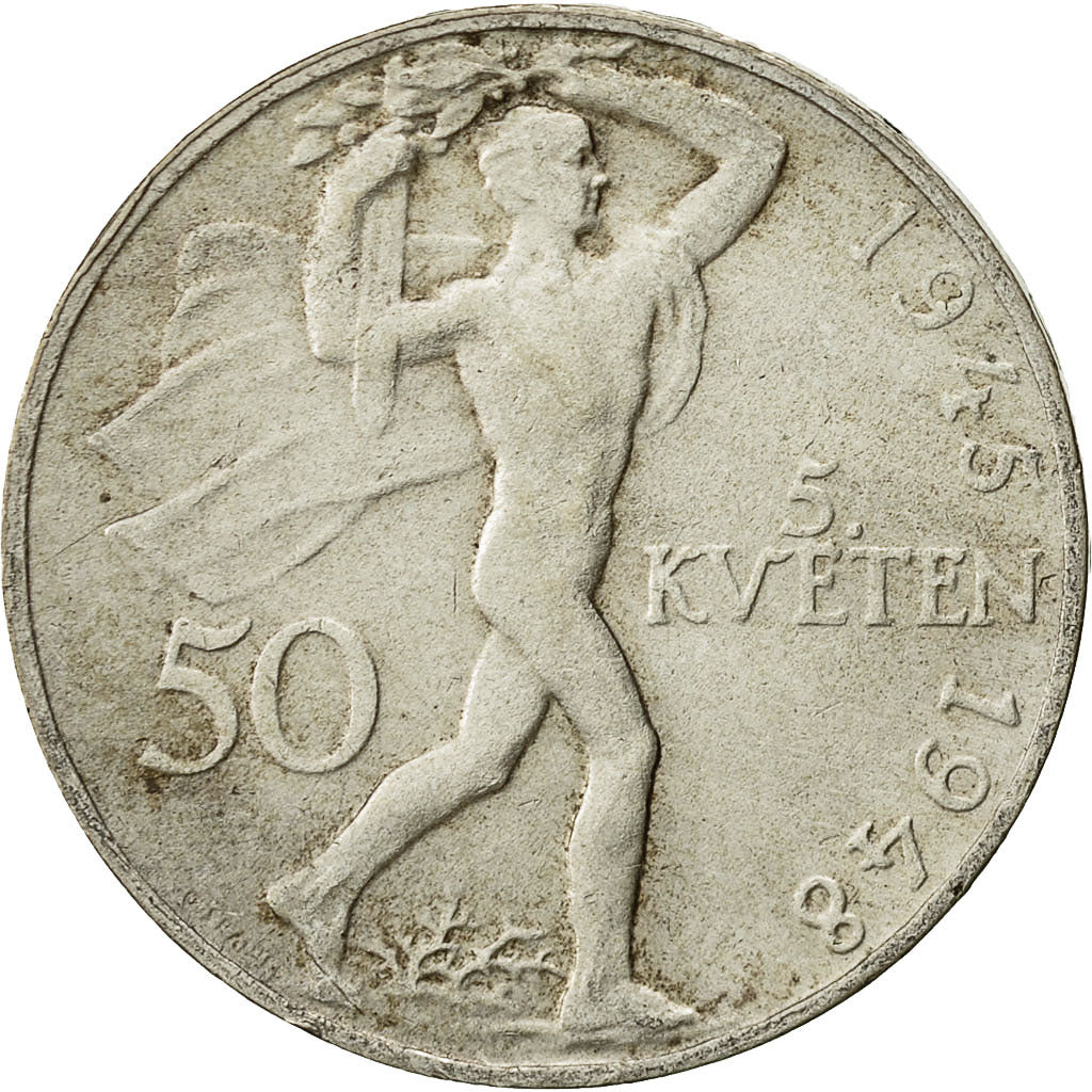 moneda, Checoslovaquia, 50 Korun, 1948, MBC, Plata, KM:25